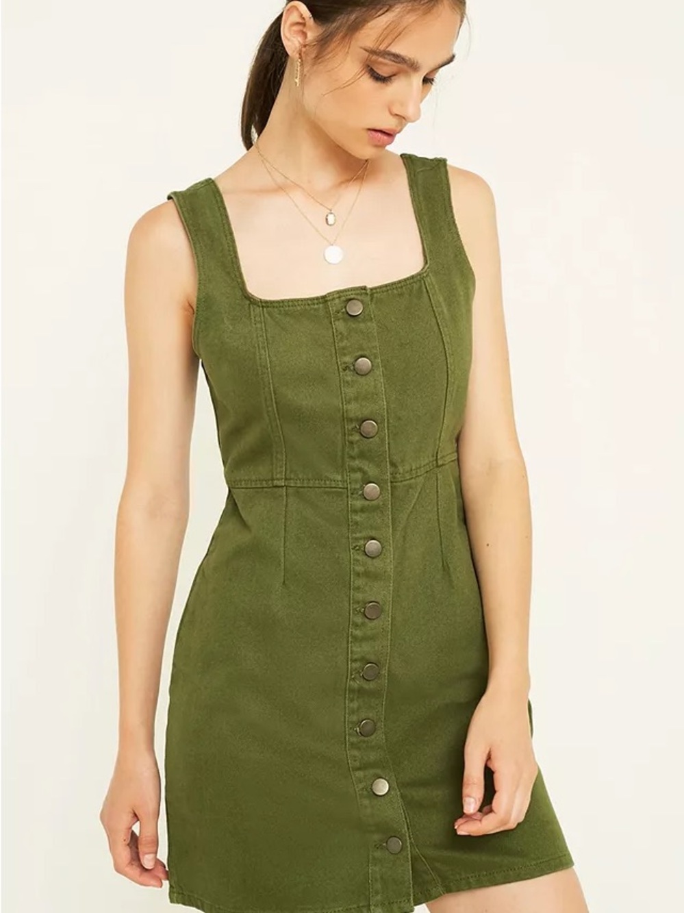 Urban Outfitters Olive Green Button-Front Mini Dress